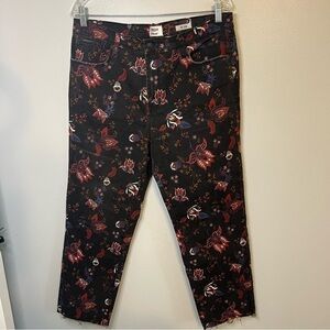 Kensie Vintage Luxe Denim Floral Distressed Jeans Womens Sz 12 | 31 Slim Raw Hem